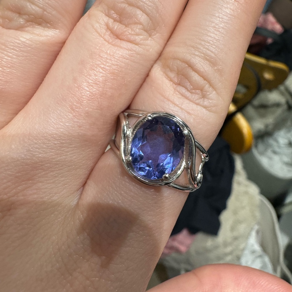 Blue Fluorite Silver Adjustable Ring